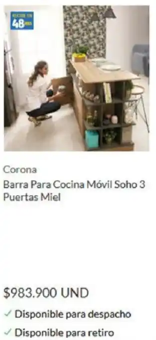 Homecenter Corona Barra para Cocina Móvil Soho 3 Puertas Miel oferta