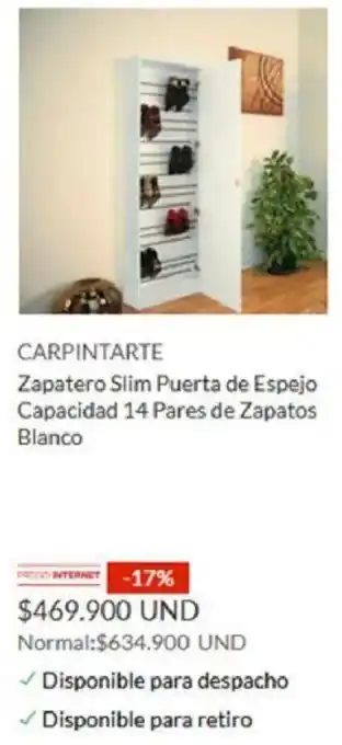 Homecenter Carpintarte Zapatero Slim Puerta de Espejo Capacidad 14 Pares de Zapatos Blanco oferta