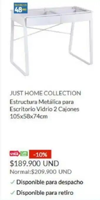 Homecenter Just Home Collection Estructura Metálica para Escritorio Cidrio 2 Cajones 105x58x74cm oferta