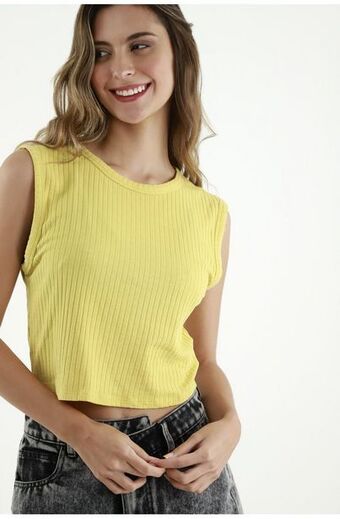 Tennis Camiseta en rib amarillo para mujer oferta