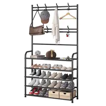Éxito Organizador zapatos tipo closet zapatero 8 percheros 5 estantes negro oferta