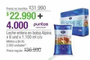 Jumbo Leche entera en bolsa alpina x 6und x 1100ml c/u oferta