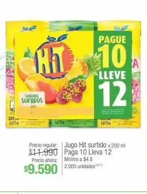 Jumbo Jugo hit surtido x 200 ml paga 10 lleva 12 oferta