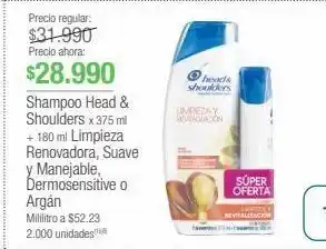 Jumbo Shampoo head & shoulders x 375 ml + 180 ml limpieza renovadora, suave y manejable, dermosensitive o argán oferta
