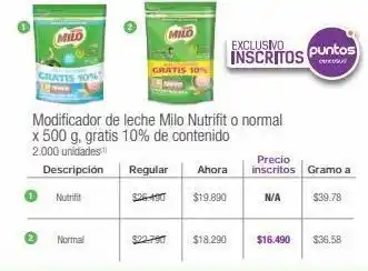 Jumbo Modificador de leche milo nutrifit o normal x 500 g, gratis 10% de contenido oferta