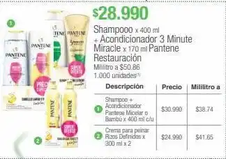Jumbo Shampooo x 400 ml + acondicionador 3 minute miracle x 170 ml pantene restauración oferta