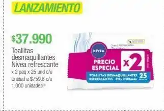 Jumbo Toallitas desmaquillantes nivea refrescante x 2 paq x 25 und c/u oferta