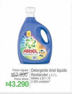 Detergente ariel líquido revitacolor x 3.7 l