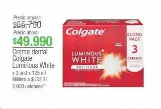 Jumbo Crema dental colgate luminous white x 3 und x 125 ml oferta