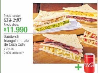 Jumbo Sándwich triangular + lata de coca cola x 235 ml oferta