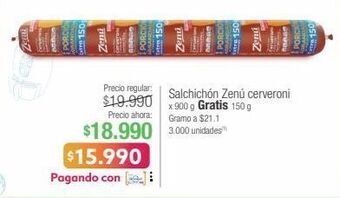 Jumbo Salchichón zenú cerveroni x 900 g gratis 150 g oferta