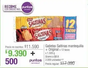 Jumbo Galletas saltinas mantequilla + original x 12 tacos x 1.320 g oferta