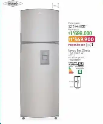 Jumbo Haceb nevera brut siberia • ref. se mi ti m2 • 311 l oferta