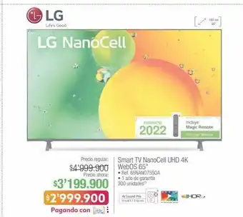 Jumbo Lg smart tv nanocell uhd 4k webos 65" • ref. 65nano75sqa oferta