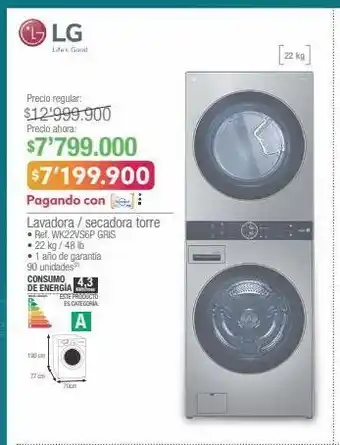 Jumbo Lavadora / secadora torre • ref. wk22vs6p gris • 22 kg / 48 lb oferta
