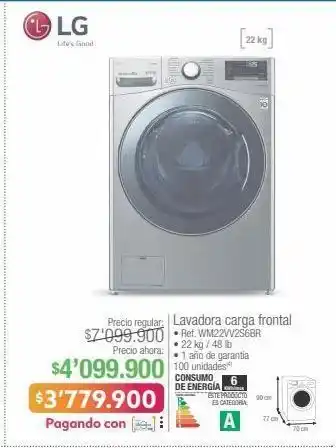 Jumbo Lg lavadora carga frontal • ref. wm22vv2s6br • 22 kg / 48 lb oferta