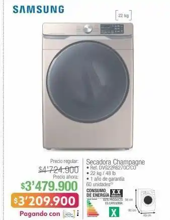 Jumbo Secadora champagne • ref. dvg22r6270c/co • 22 kg / 48 lb oferta
