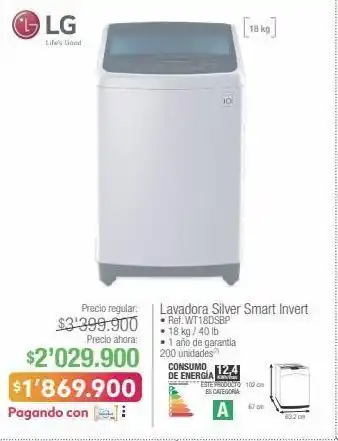 Jumbo Lg lavadora silver smart invert • ref. wt18dsbp • 18 kg / 40 lb oferta