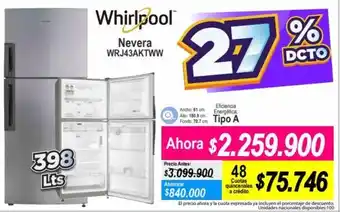Alkomprar Whirlpool Nevera WRJ43AKTWW 398lt oferta