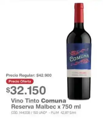 Makro Vino Tinto Comuna Reserva Malbec x 750ml oferta