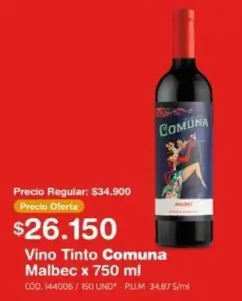 Makro Vino Tinto Comuna Malbec x 750ml oferta
