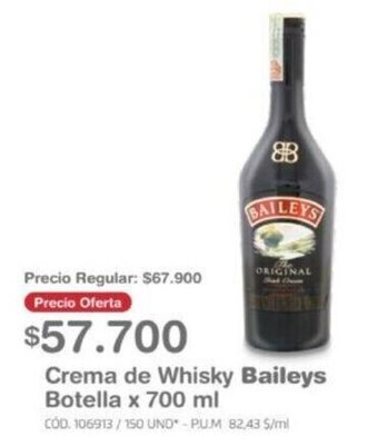 Makro Crema de Whisky Bailey's botella x 700ml oferta