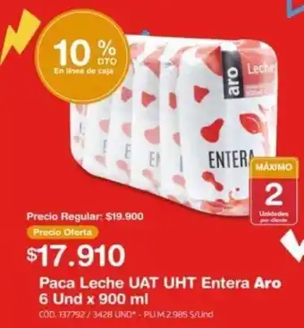 Makro Paca Leche UAT UHT Entera Aro 6 und x 900ml oferta