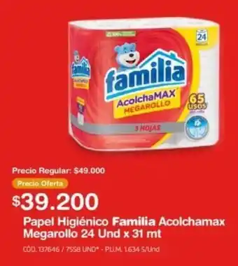 Makro Papel Higiénico Familia Acolchamax Megarollo 24 und x 31m oferta