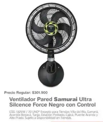 Makro Ventilador Pared Samurai Ultra Silcence Force Negro con control oferta