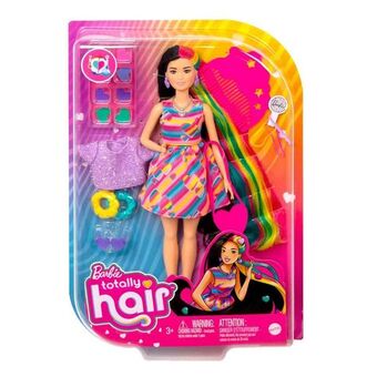 Alkosto Muñeca barbie con accesorios totally hair vestido de rayas oferta