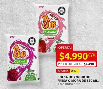 Ara Bolsa de Yogur de Fresa o Mora Colanta de 850ml oferta