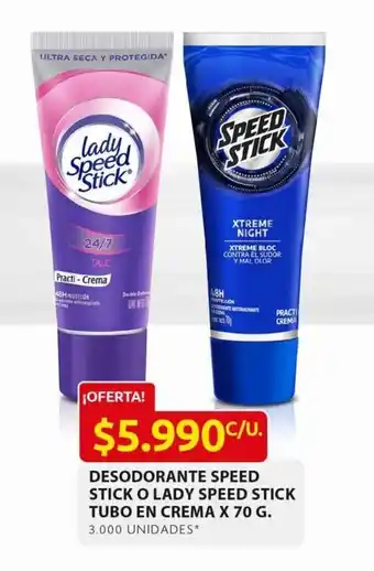 Ara Desodorante Speed Stick o Lady Speed Stick Tubo en Crema x 70g oferta