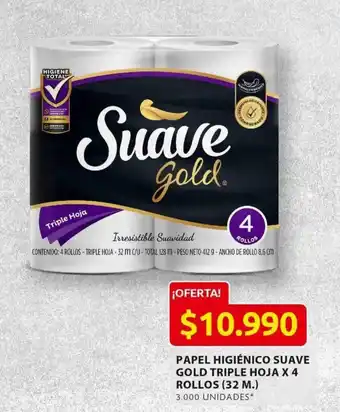 Papel Higiénico Suave Gold Triple Hoja x 4 rollos (32m)