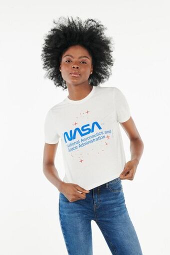 Koaj Camiseta manga corta blanca con estampado de nasa oferta