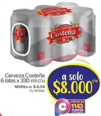 Super Inter Cerveza Costeña 6 Latas x 330ml c/u oferta