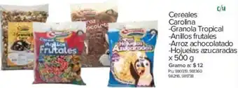 Cereales Carolina Granola Tropical Anillos Frutales Arroz Achocolatado Hojuelas Azucaradas 500g