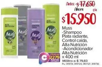 Super Inter Muss Shampoo Plata Radiante, Control Caida, Alta Nutrición, Acondicionador Alta Nutrición 400ml oferta