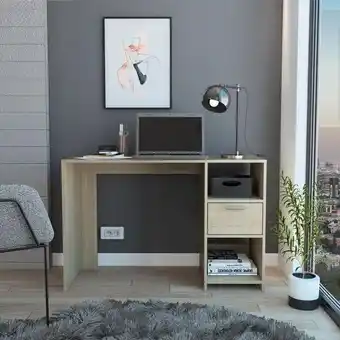 Éxito Escritorio taira beige con un cajón y dos entrepaños oferta