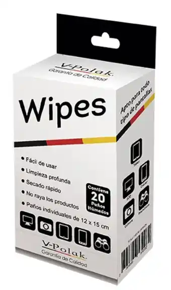 Paños humedos para limpiar pantallas v-polak caja x 20 unds