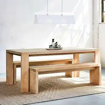 Éxito Juego de comedor rstone en roble macizo natural 200x90 incluye 2 bancos oferta