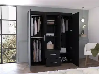 Estra Closet bariloche wengue, pequeño con variedad de entrepaños y cuatro puertas abatibles oferta