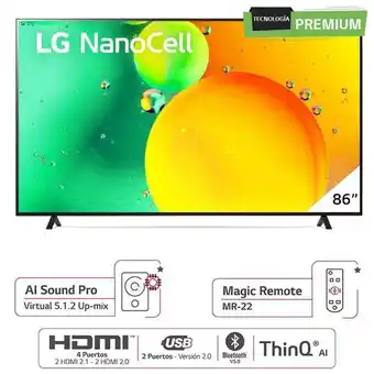 Metro Televisor lg 86" smart nanocell uhd 4k webos 86nano75sqa oferta