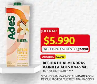 Ara Bebida de Almendras Vainilla Ades 946ml oferta