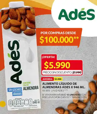Ara Alimento Líquido de Almendras Ades 946ml oferta
