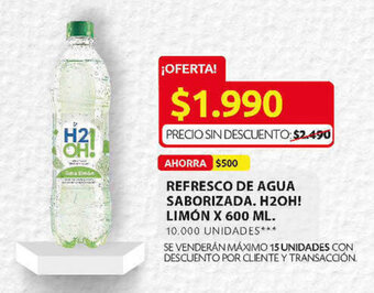 Ara Refresco de Agua Saborizada H2OH Limón x 600ml oferta