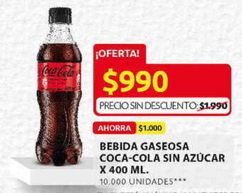 Ara Bebida Gaseosa Coca-Cola sin Azúcar x 400ml oferta