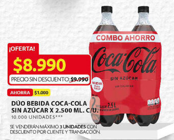 Ara Dúo Bebida Coca-Cola sin Azúcar x 2.500ml oferta