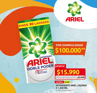 Ara Detergente Ariel Líquido x 1.200ml oferta