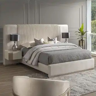 Muebles Jamar Cama queen montreal velvet crudo y champaña oferta