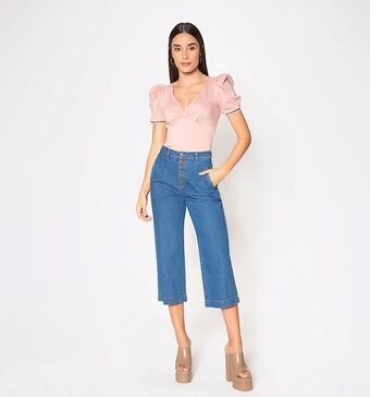 Studio F Jean cropped con botonadura y pinzas oferta